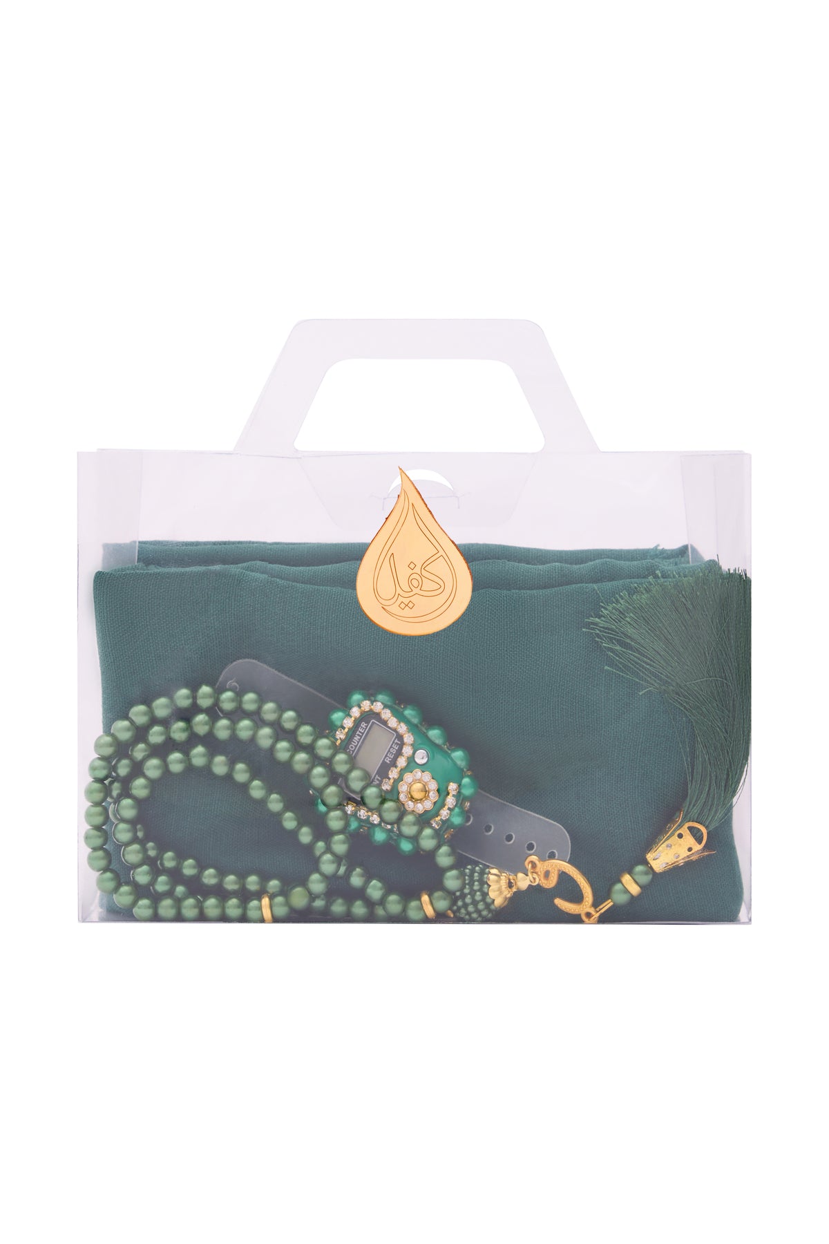 Çanta İçinde Flamlı Eşarp İnci Tesbih Taşlı Zikirmatik 10 Adet Mevlüt Hac Umre Hediyelik Set - 8