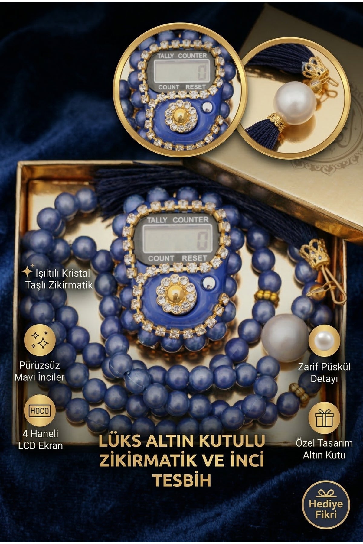 10 Adet Hediyelik Taşlı Zikirmatik ve İnci Tesbih Set Hac Umre Mevlit - 3