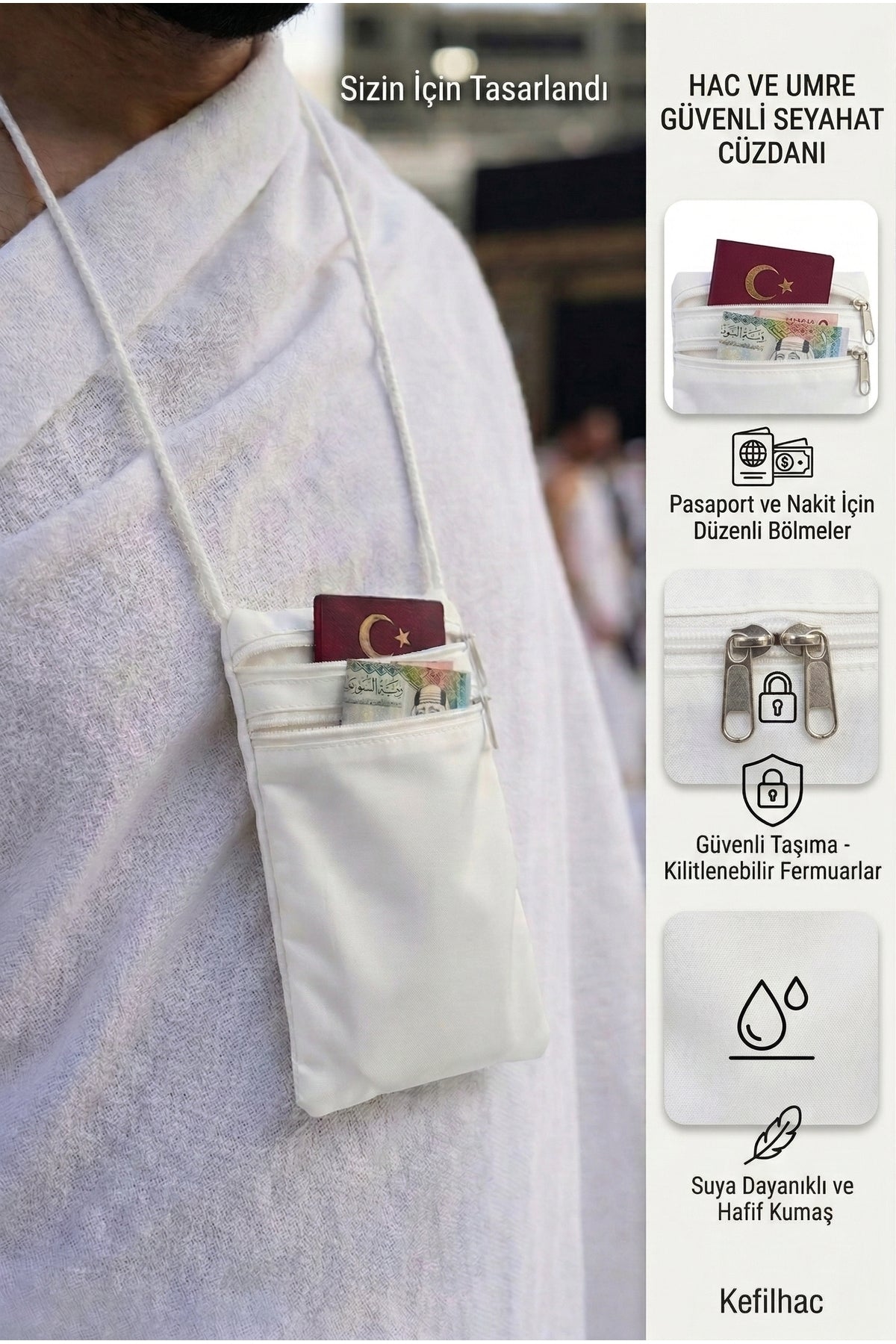 Hac Umre İçin Boyun Askılı Para Kesesi Renk Güvenli Taşıma - 2