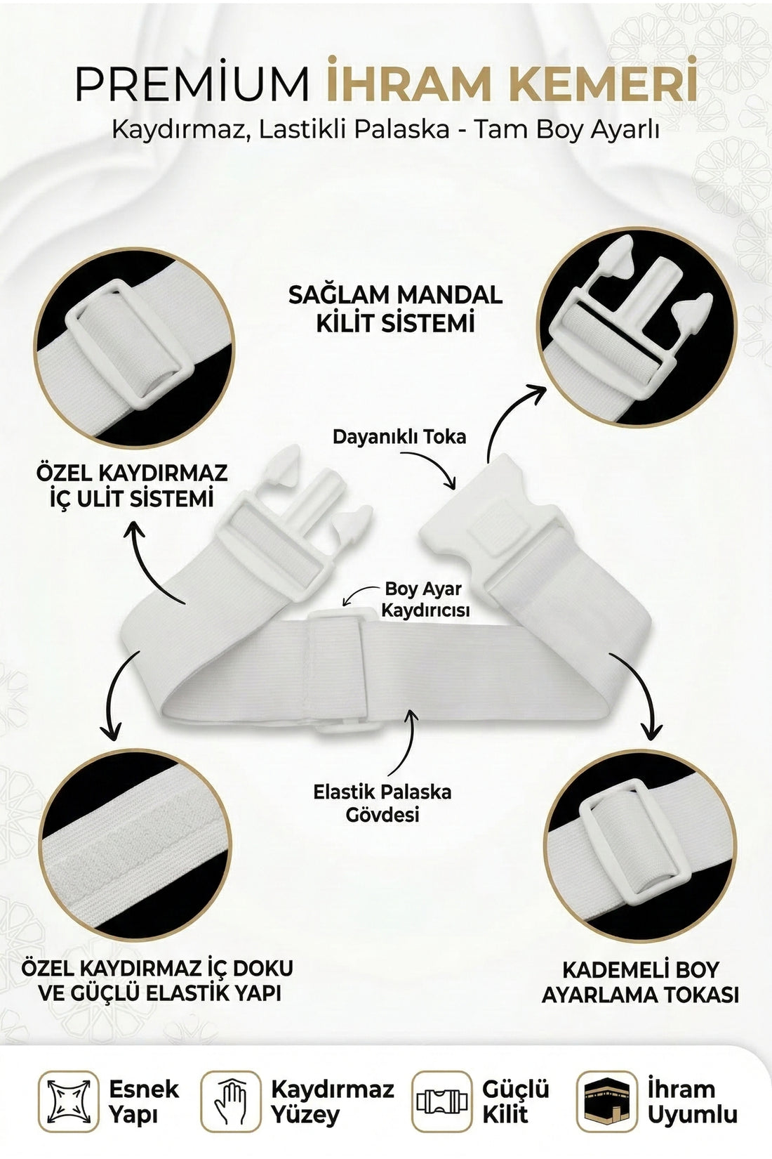 İhram Kemeri Kaydırmaz Lastikli Palaska Hac Ve Umre İçin