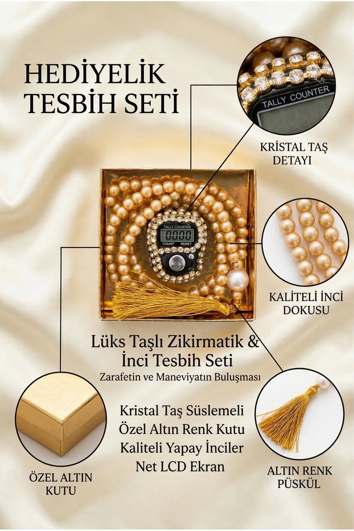 10 Adet Hediyelik Taşlı Zikirmatik ve İnci Tesbih Set Hac Umre Mevlit - 11