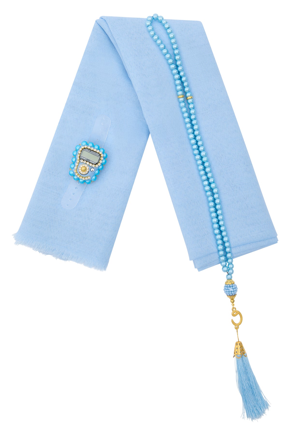 Çanta İçinde Flamlı Eşarp İnci Tesbih Taşlı Zikirmatik 10 Adet Mevlüt Hac Umre Hediyelik Set - 42