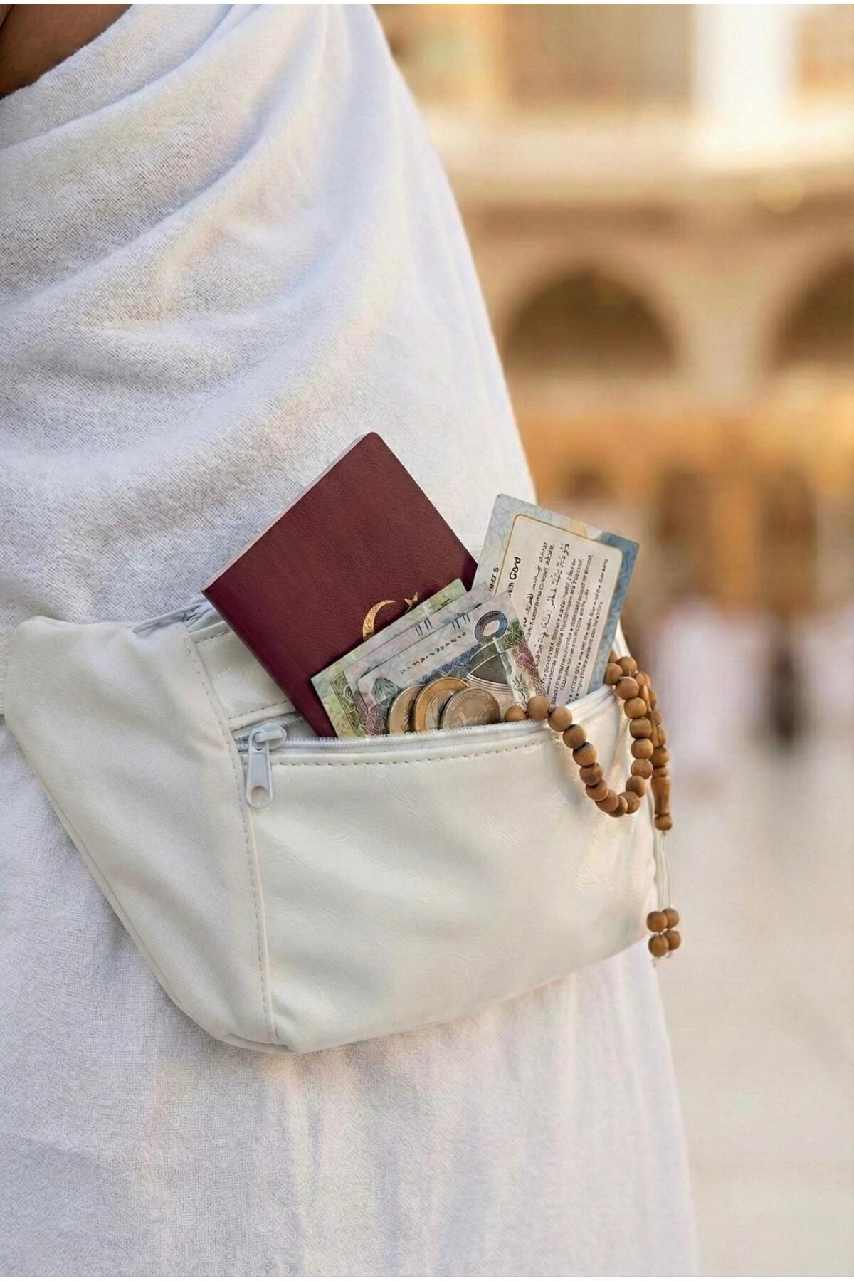 Ayarlanabilir Cepli Suni Deri İhram Kemeri Bel Çantası Hac Ve Umre İçin Güvenli