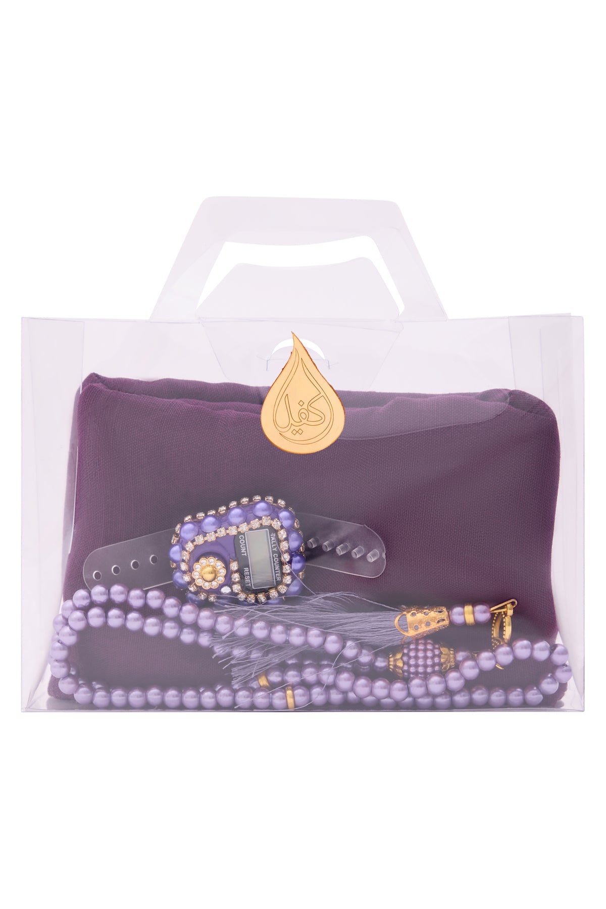 Çanta İçinde Flamlı Eşarp İnci Tesbih Taşlı Zikirmatik 10 Adet Mevlüt Hac Umre Hediyelik Set - 22