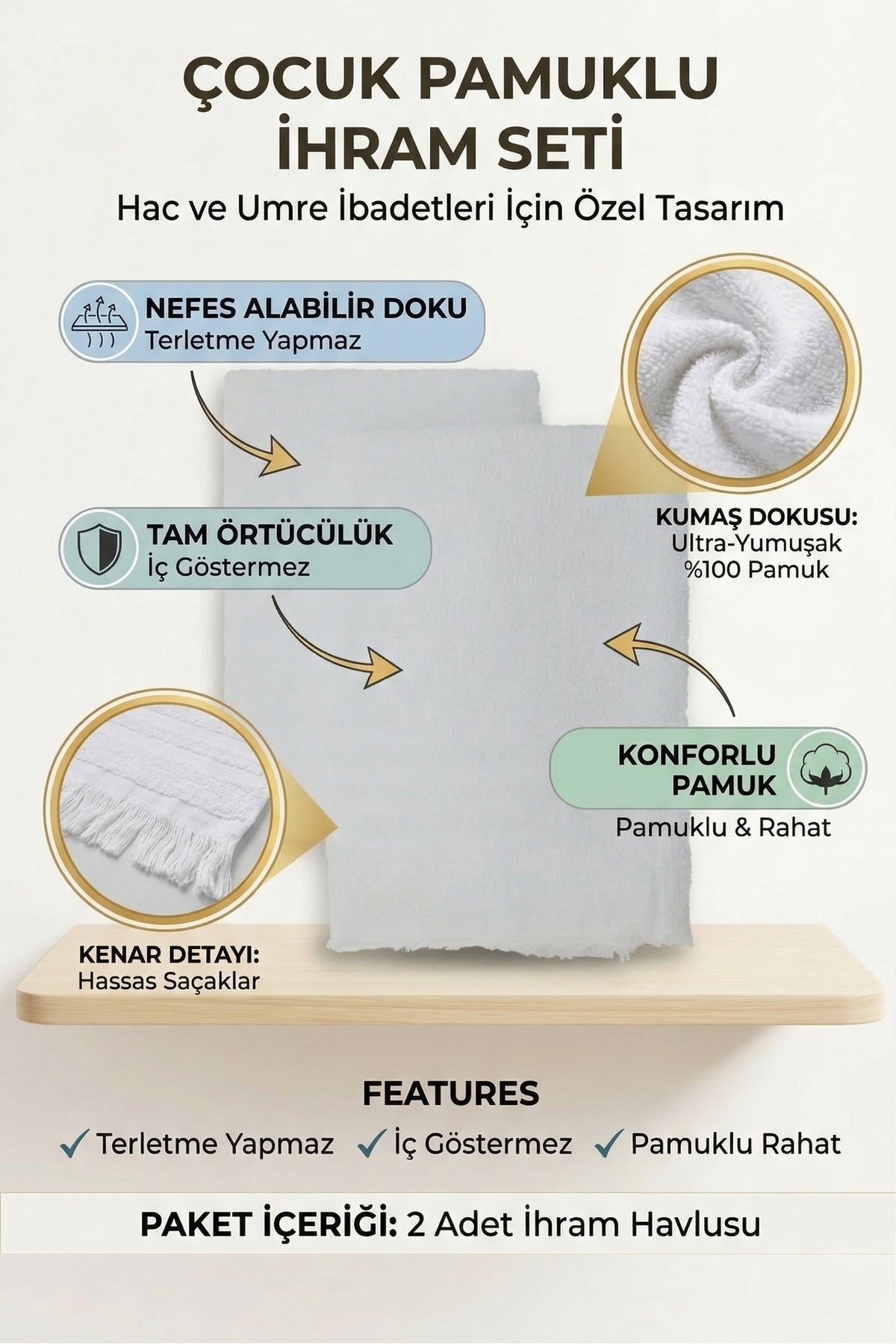 Çocuk İhramı 900gr %100 Pamuklu Hafif Ve Rahat - 2