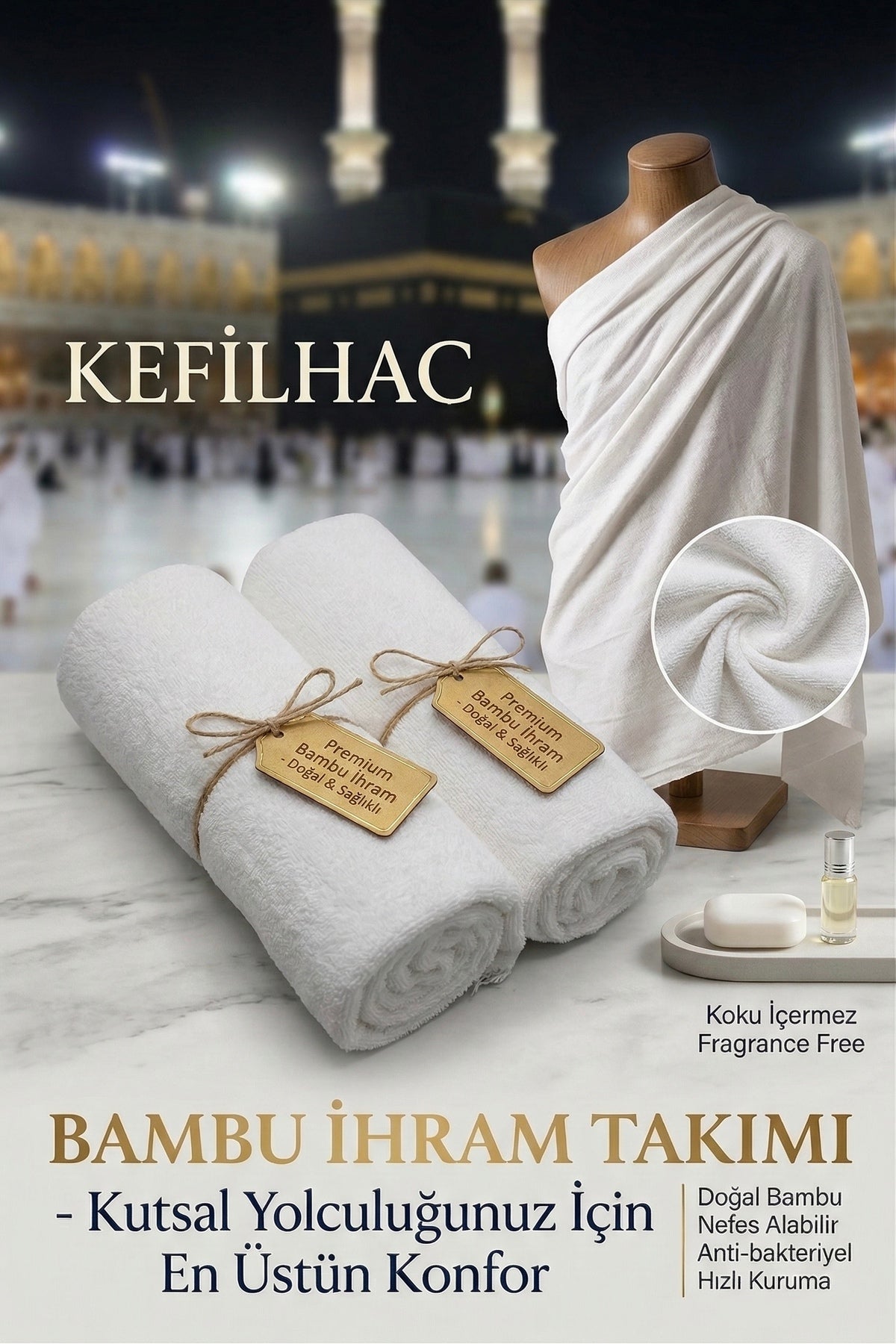 Kutulu Bambu İhram Takımı 1250 Gr Hac Umre Erkek Yumuşak Emici Hafif - 3