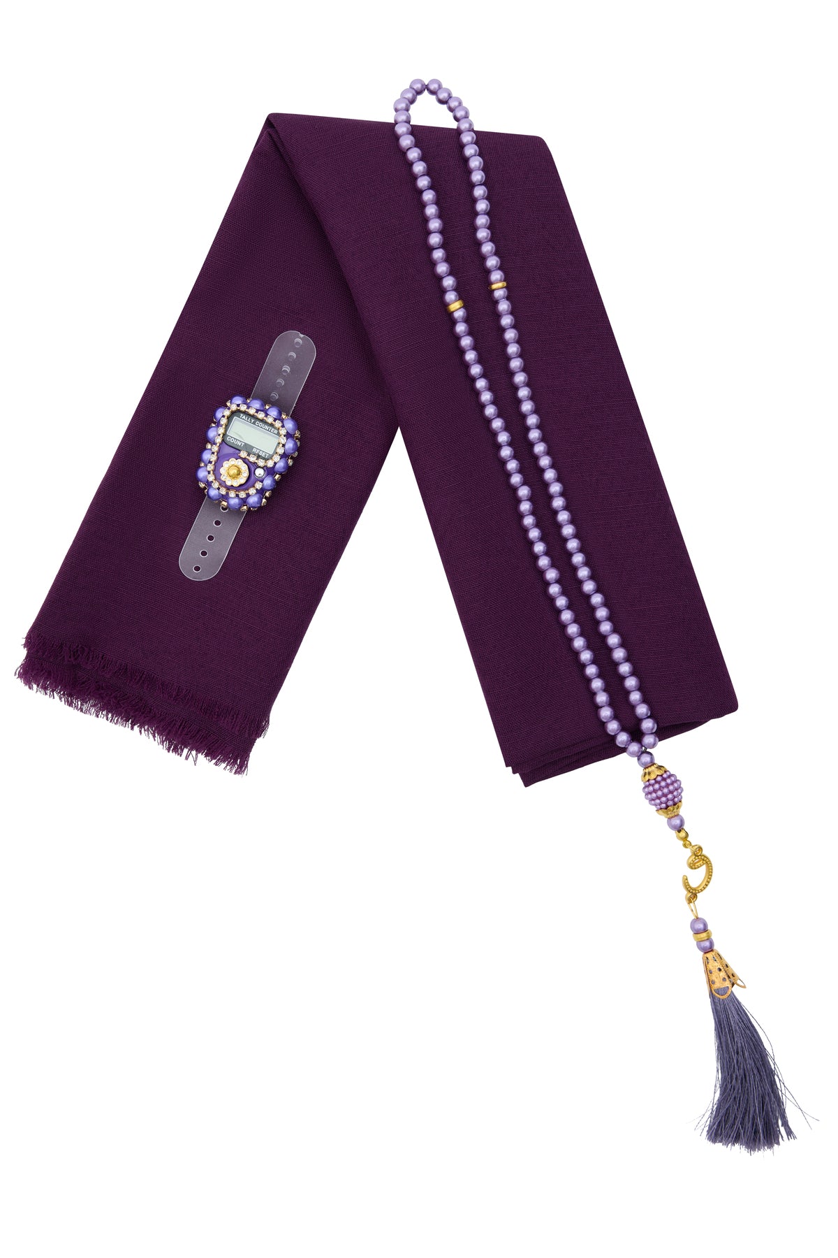 Çanta İçinde Flamlı Eşarp İnci Tesbih Taşlı Zikirmatik 10 Adet Mevlüt Hac Umre Hediyelik Set - 23