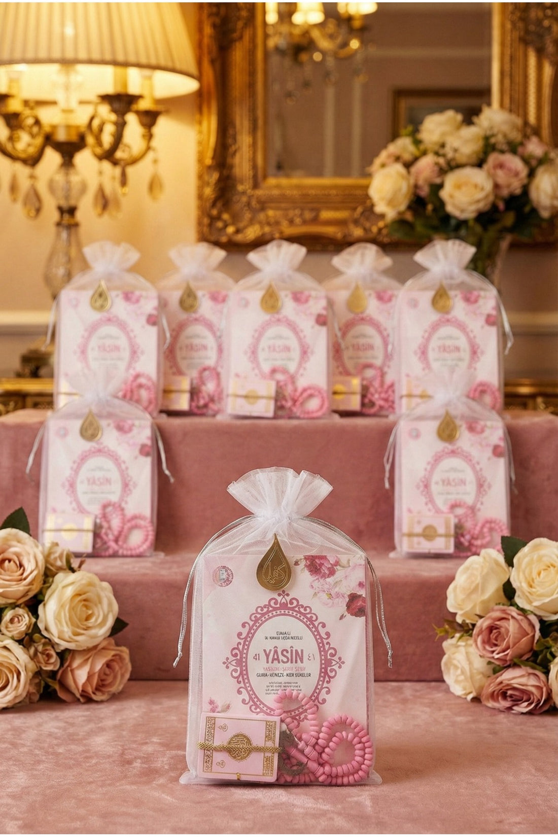 Tül Kesede Mini Kuran, Tesbih Ve Yasin Seti 10 Adet Mevlüt Hac Umre Hediyelik