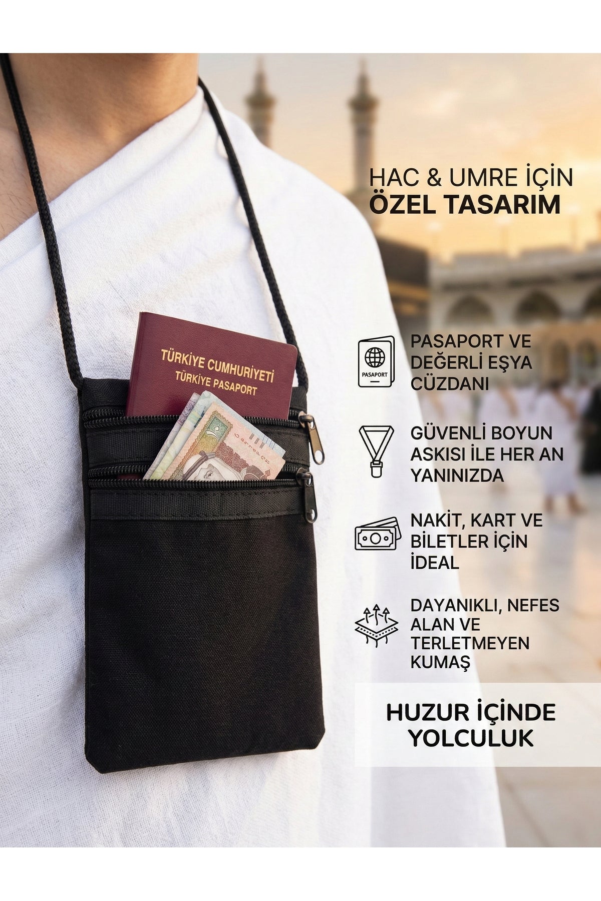 Hac Umre İçin Boyun Askılı Para Kesesi Renk Güvenli Taşıma - 7