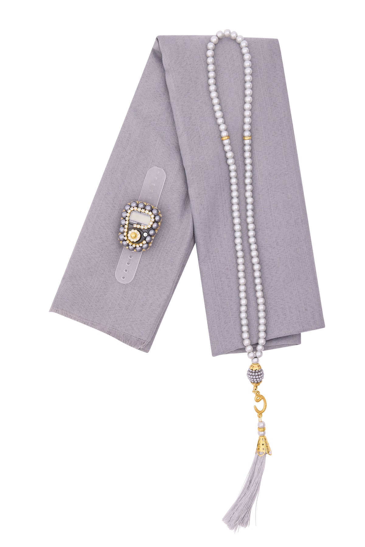 Çanta İçinde Flamlı Eşarp İnci Tesbih Taşlı Zikirmatik 10 Adet Mevlüt Hac Umre Hediyelik Set - 54