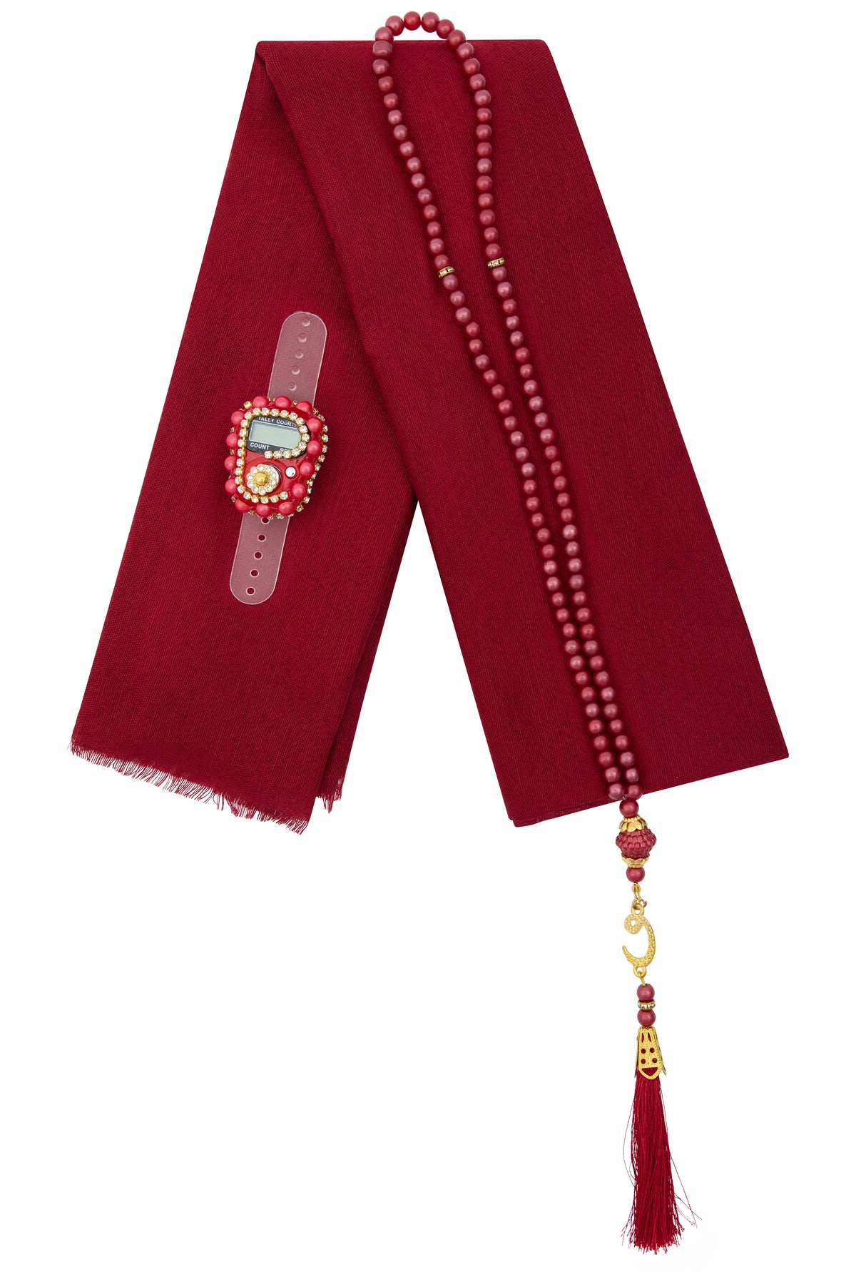 Çanta İçinde Flamlı Eşarp İnci Tesbih Taşlı Zikirmatik 10 Adet Mevlüt Hac Umre Hediyelik Set - 36