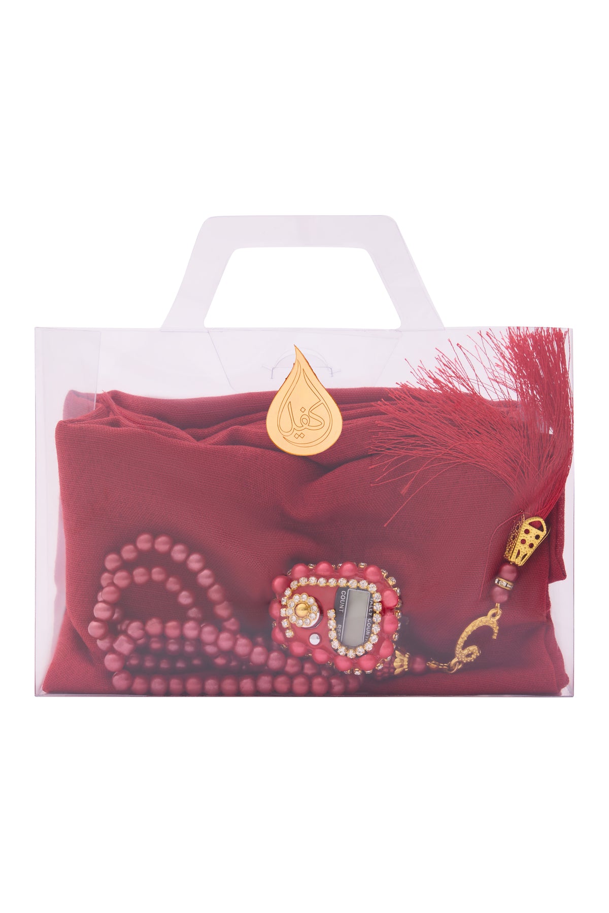 Çanta İçinde Flamlı Eşarp İnci Tesbih Taşlı Zikirmatik 10 Adet Mevlüt Hac Umre Hediyelik Set - 35