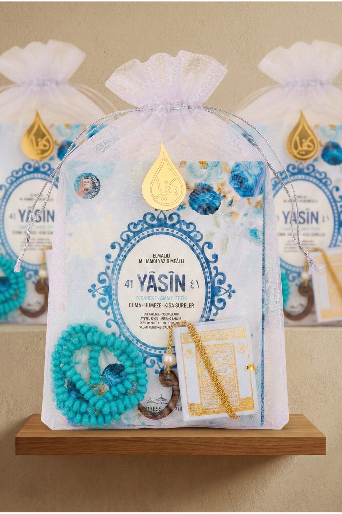 Tül Kesede Mini Kuran, Tesbih Ve Yasin Seti 3 Adet Mevlüt Hac Umre Hediyelik