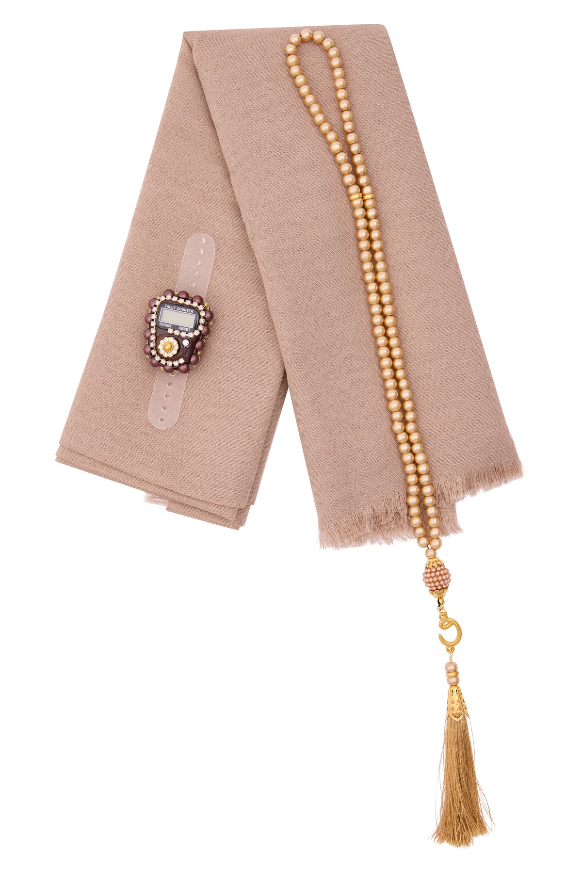 Çanta İçinde Flamlı Eşarp İnci Tesbih Taşlı Zikirmatik 10 Adet Mevlüt Hac Umre Hediyelik Set - 48