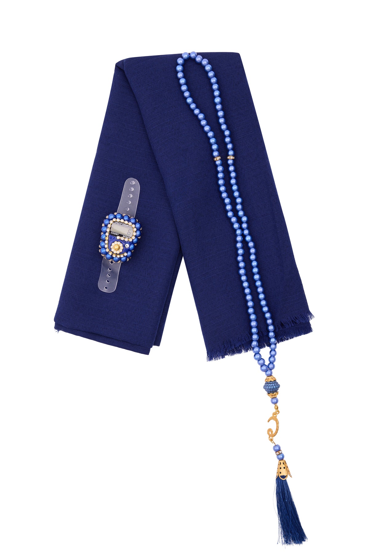 Çanta İçinde Flamlı Eşarp İnci Tesbih Taşlı Zikirmatik 10 Adet Mevlüt Hac Umre Hediyelik Set - 60