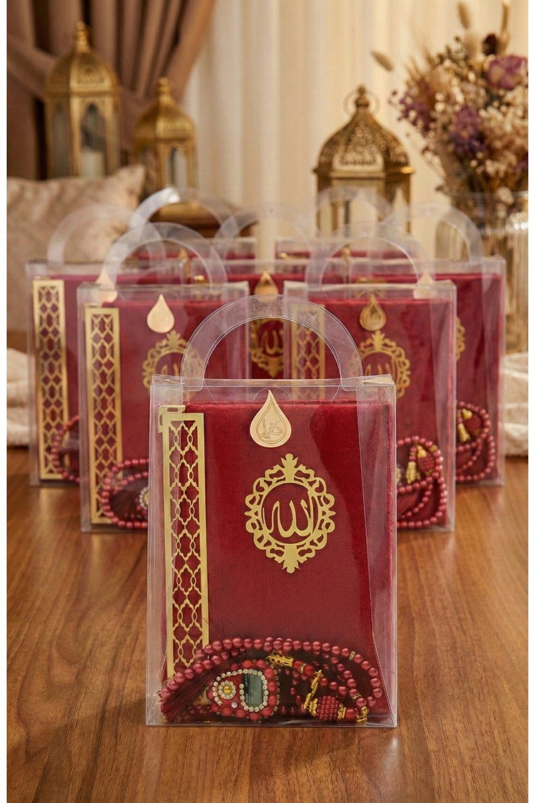 Dik Çanta Kadife Yasin Taşlı Zikirmatik İnci Tesbih 10 Adet Hediyelik Set