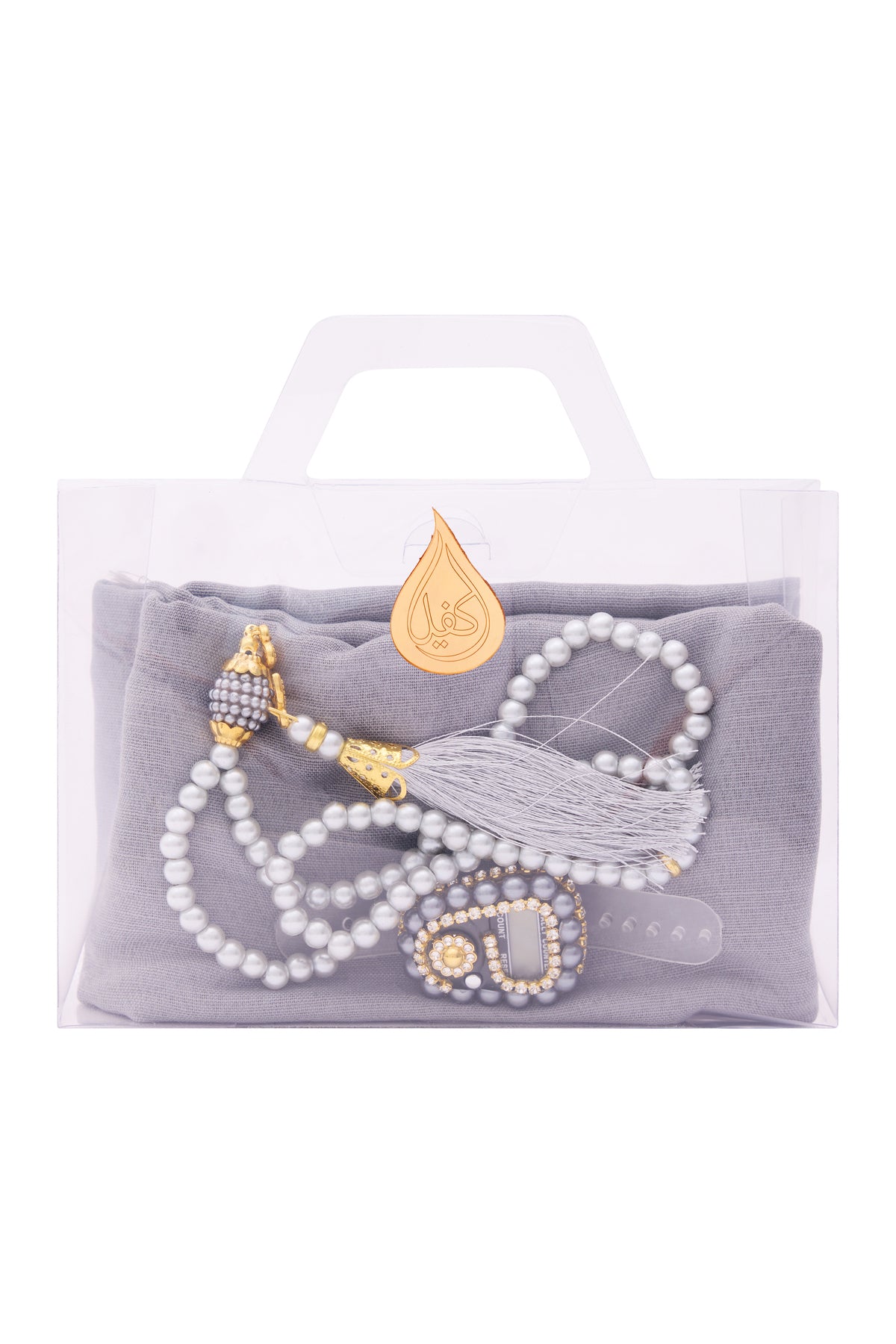Çanta İçinde Flamlı Eşarp İnci Tesbih Taşlı Zikirmatik 10 Adet Mevlüt Hac Umre Hediyelik Set - 53