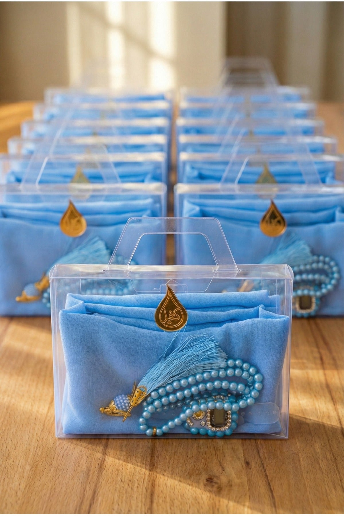 Çanta İçinde Flamlı Eşarp İnci Tesbih Taşlı Zikirmatik 10 Adet Mevlüt Hac Umre Hediyelik Set - 40
