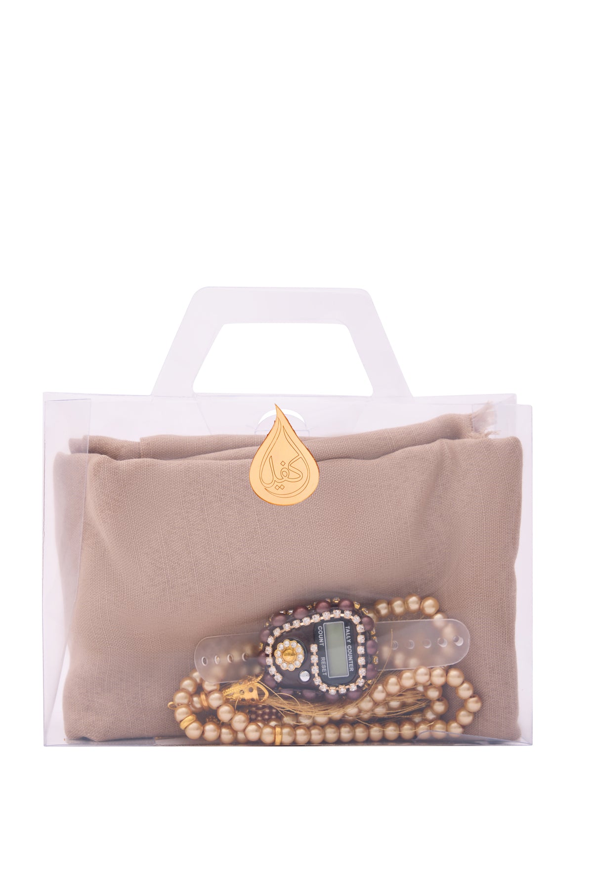 Çanta İçinde Flamlı Eşarp İnci Tesbih Taşlı Zikirmatik 10 Adet Mevlüt Hac Umre Hediyelik Set - 47